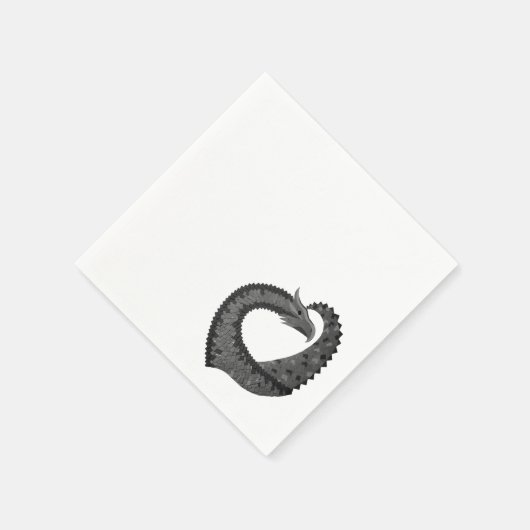 Schwarzer Herzdrache in Weiß Serviette (Ecke)
