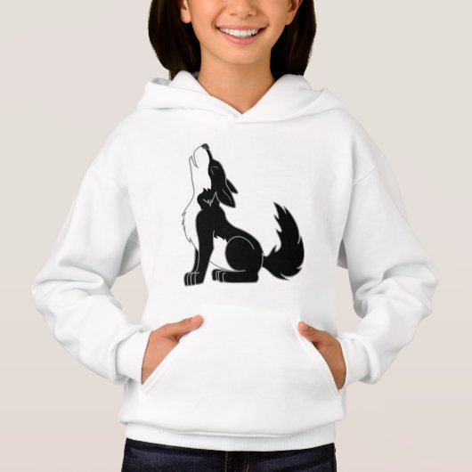 Schwarzer heulender Wolf-Welpe Hoodie (Vorderseite)