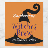 Schwarzer Hexenhut auf Orange Halloween bearbeitba Weinetikett (Einzelnes Label)