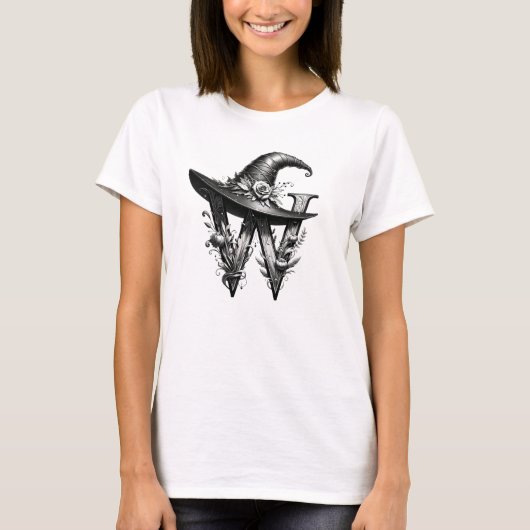 Schwarzer Hexenhut Hexenbrief W Benutzerdefinierte T-Shirt (Vorderseite)