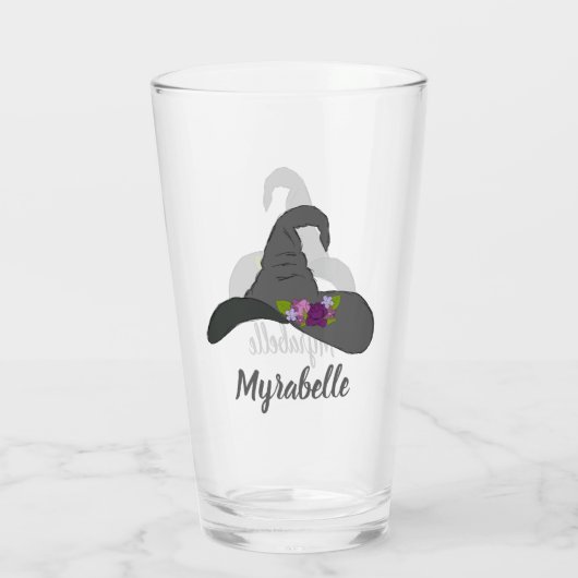 Schwarzer Hexenhut mit Personalisierten Blume Glas (Rückseite)