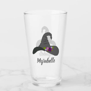 Schwarzer Hexenhut mit Personalisierten Blume Glas