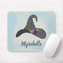 Schwarzer Hexenhut mit Personalisierten Blume Mousepad