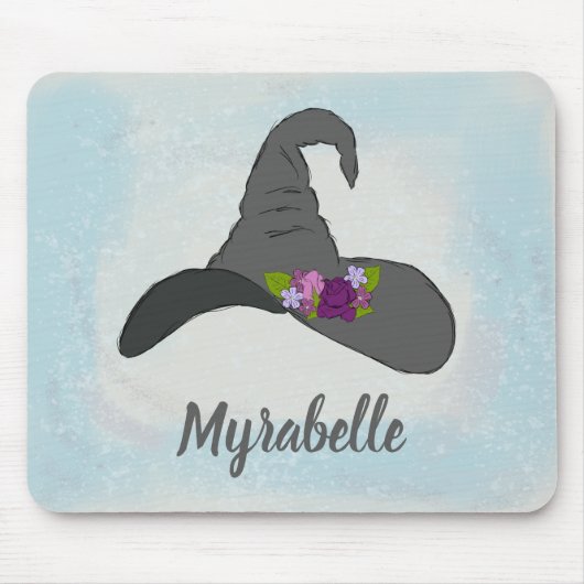 Schwarzer Hexenhut mit Personalisierten Blume Mousepad (Vorne)