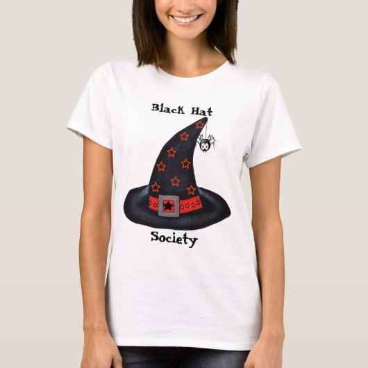 Schwarzer Hexenhut mit Sternen und Spider-Shirt T-Shirt (Vorderseite)
