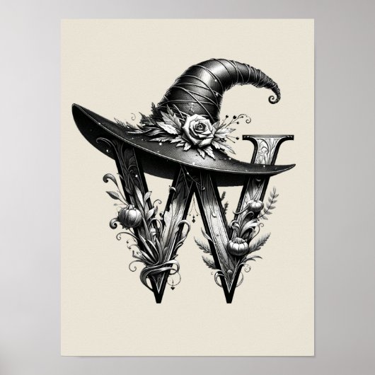 Schwarzer Hexenhut Witchy Letter W Benutzerdefinie Poster (Vorne)