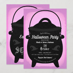 Schwarzer Hexenkessel Rosa Halloween-Party Einladung