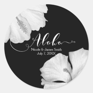 Schwarzer Hibiskus Gastgeschenk Hochzeit Aloha Runder Aufkleber
