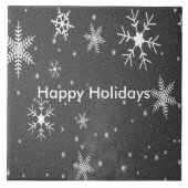 Schwarzer Himmel mit weißen und grauen Schneeflock Fliese (Vorderseite)