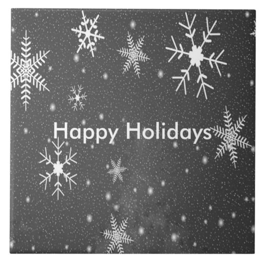 Schwarzer Himmel mit weißen und grauen Schneeflock Fliese (Vorderseite)