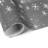 Schwarzer Himmel mit weißen und grauen Schneeflock Geschenkpapier (Rolleneckpunkt)