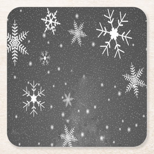 Schwarzer Himmel mit weißen und grauen Schneeflock Rechteckiger Pappuntersetzer (Vorderseite)