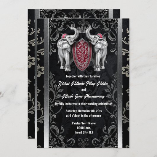 Schwarzer Hindi Hindu Indianerelefant Krone Einladung (Vorne/Hinten)