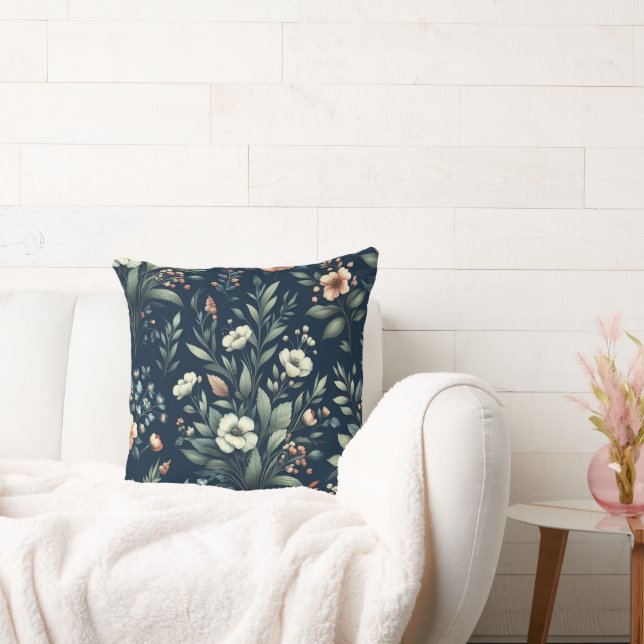 Schwarzer Hintergrund Blumendesign Kissen (Liege)