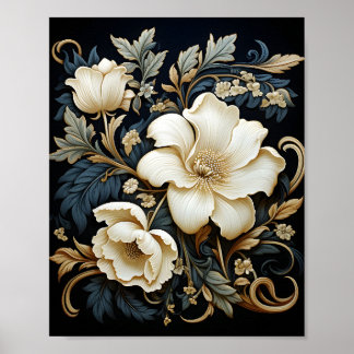 Schwarzer Hintergrund Blumenmuster Schöne Blume Poster