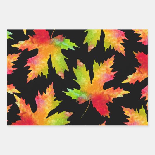 Schwarzer Hintergrund der Ahornleaf-Muster Geschenkpapier Set (Vorderseite 2)