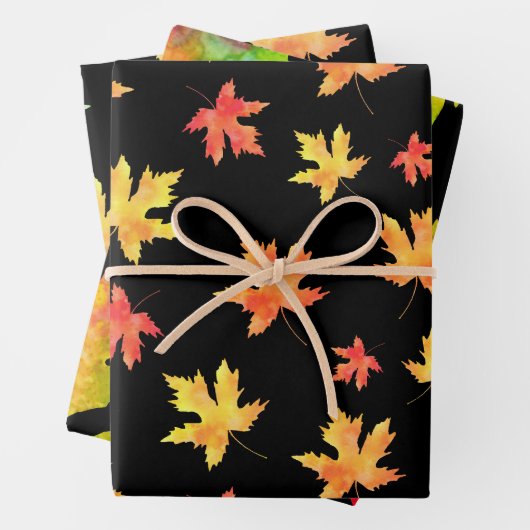 Schwarzer Hintergrund der Ahornleaf-Muster Geschenkpapier Set (Beispiel)