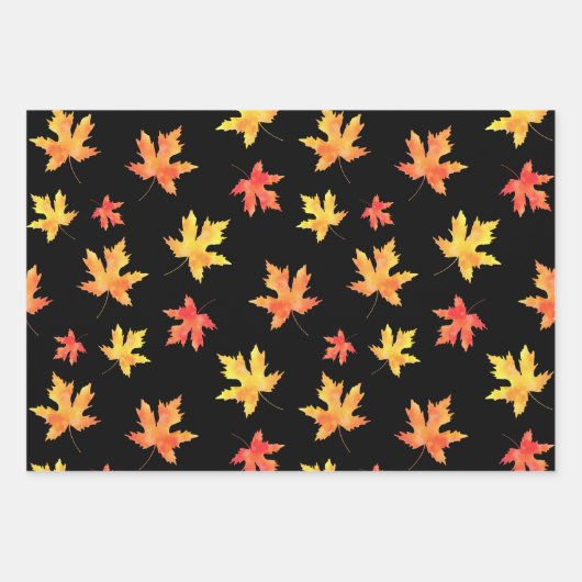 Schwarzer Hintergrund der Ahornleaf-Muster Geschenkpapier Set (Vorderseite)
