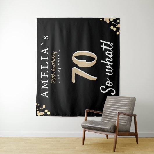 Schwarzer Hintergrund der Inspiration 70. Geburtst Wandteppich (Beispiel)