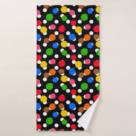 Schwarzer Hintergrund farbenfrohe Polka Punkte Badehandtuch (Badehandtuch)