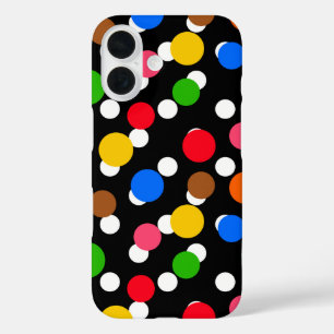 Schwarzer Hintergrund farbenfrohe Polka Punkte iPhone 16 Hülle