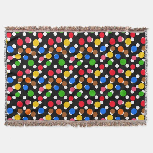 Schwarzer Hintergrund farbenfrohe Polka Punkte Decke (Vorderseite)