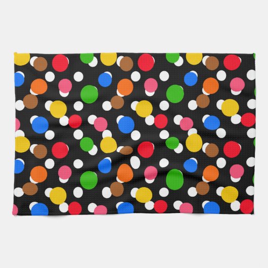Schwarzer Hintergrund farbenfrohe Polka Punkte Geschirrtuch (Horizontal)