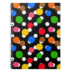 Schwarzer Hintergrund farbenfrohe Polka Punkte Notizblock