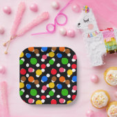 Schwarzer Hintergrund farbenfrohe Polka Punkte Pappteller (Party)