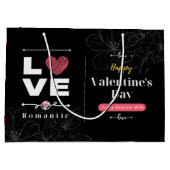 Schwarzer Hintergrund Feminine Happy Valentine Day Große Geschenktüte (Rückseite)