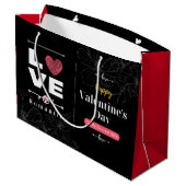Schwarzer Hintergrund Feminine Happy Valentine Day Große Geschenktüte (Rückseite Schrägansicht)