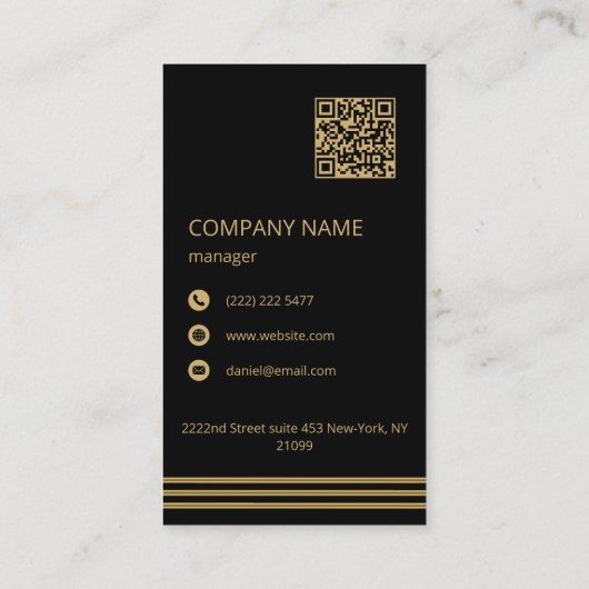 Schwarzer Hintergrund Gold Streifen Visitenkarte (Rückseite)