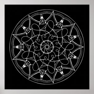 Schwarzer Hintergrund Mandala Große Erwachsenenfär Poster