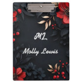 Schwarzer Hintergrund mit Blumendekoration Klemmbrett (Vorderseite)