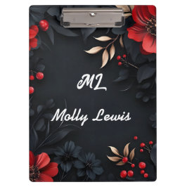 Schwarzer Hintergrund mit Blumendekoration Klemmbrett