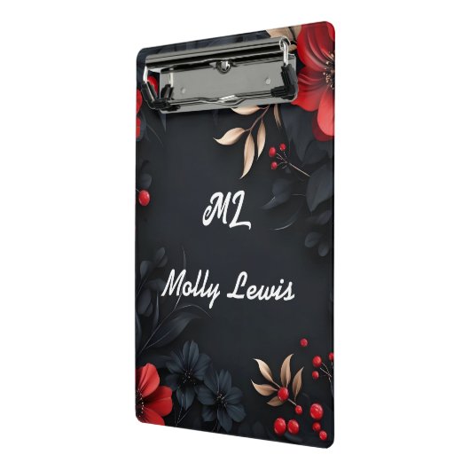 Schwarzer Hintergrund mit Blumendekoration Mini Klemmbrett (Gewinkelt2)