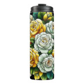 Schwarzer Hintergrund mit gelben Rosen Thermosbecher (Vorderseite)