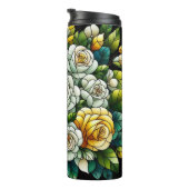 Schwarzer Hintergrund mit gelben Rosen Thermosbecher (Nach rechts gedreht)