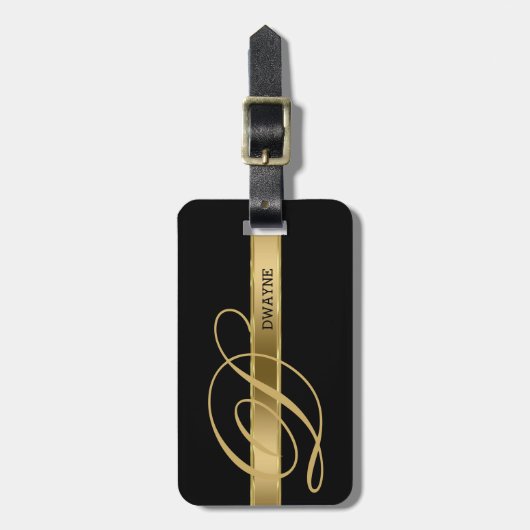Schwarzer Hintergrund mit goldenem Streifen Gepäckanhänger (Vorderseite vertikal)