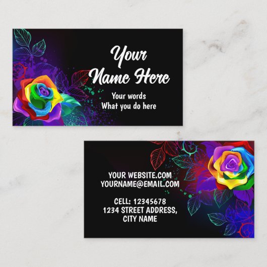 Schwarzer Hintergrund mit Regenbogen-Rose Visitenkarte (Vorne/Hinten)