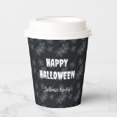 Schwarzer Hintergrund mit Spinnennetzen. Personali Pappbecher (Vorderseite)