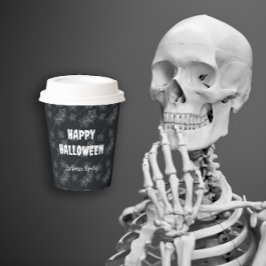 Schwarzer Hintergrund mit Spinnennetzen. Personali Pappbecher