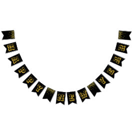 Schwarzer Hintergrund mit sterngoldenem Happy New Wimpelkette