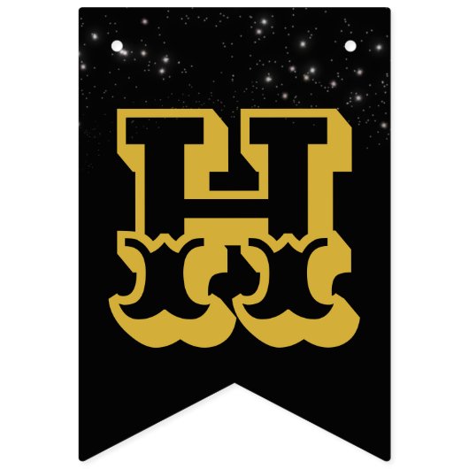 Schwarzer Hintergrund mit sterngoldenem Happy New  Wimpelkette (Zweite Fahne)