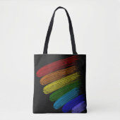 Schwarzer Hintergrund mit Streifen in Regenbogenfa Tasche (Vorderseite)