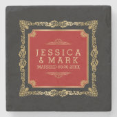 Schwarzer Hintergrund mit Verziertem Rahmen in Gol Steinuntersetzer (Vorderseite)