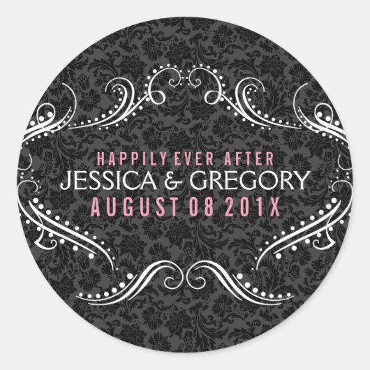 Schwarzer Hintergrund mit weißem Blumenrahmen Runder Aufkleber (Vorderseite)