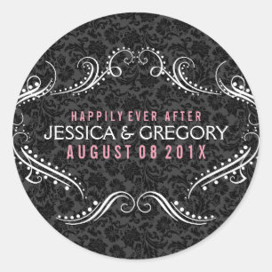 Schwarzer Hintergrund mit weißem Blumenrahmen Runder Aufkleber