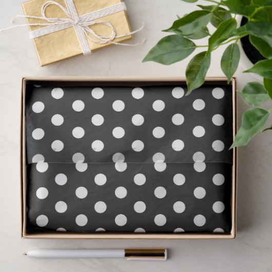 Schwarzer Hintergrund mit weißen Polka-Punkten Seidenpapier (Geschenk)