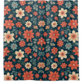 Schwarzer Hintergrund Nahtloses Blumendesign Duschvorhang (Vorderseite)